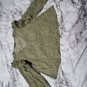 Very J Green with White Dots Blouse, Size M